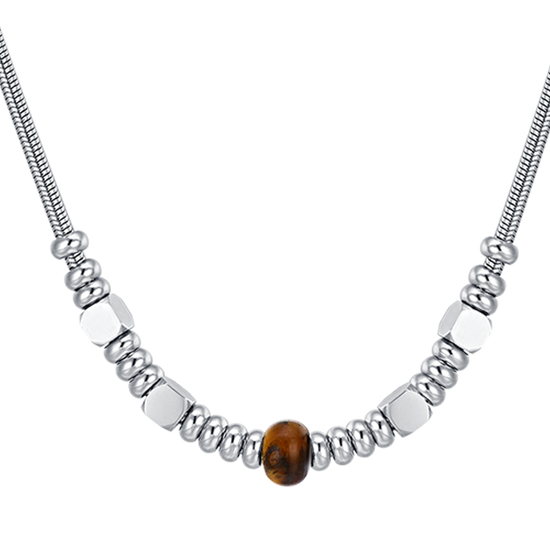 COLLAR DE ACERO PARA HOMBRE CON PIEDRAS OJO DE TIGRE