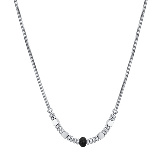 COLLAR DE HOMBRE DE ACERO CON AGATA NEGRA