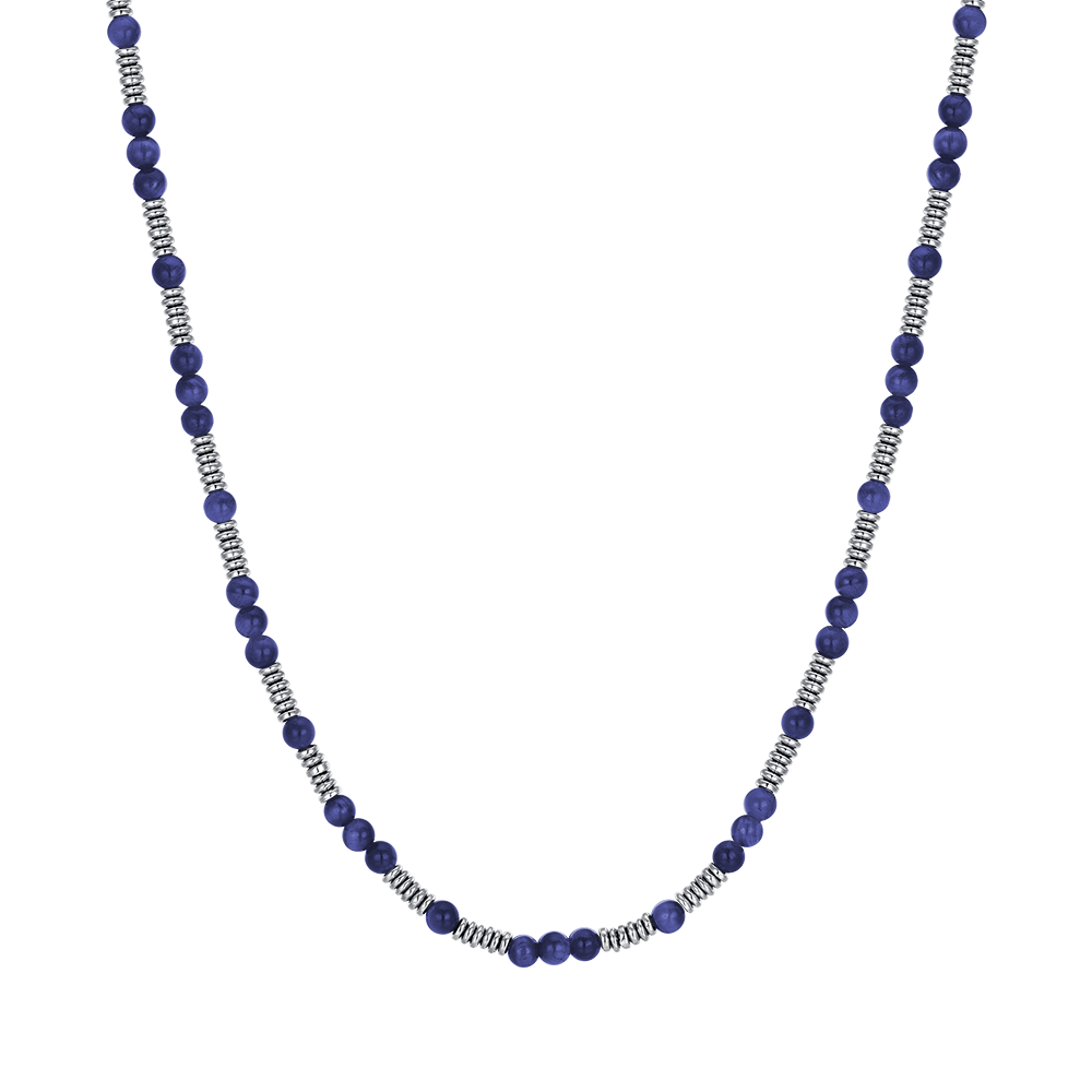 COLLAR DE HOMBRE DE ACERO CON PIEDRAS AZULES Y ELEMENTOS DE ACERO