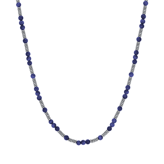 COLLAR DE HOMBRE DE ACERO CON PIEDRAS AZULES Y ELEMENTOS DE ACERO