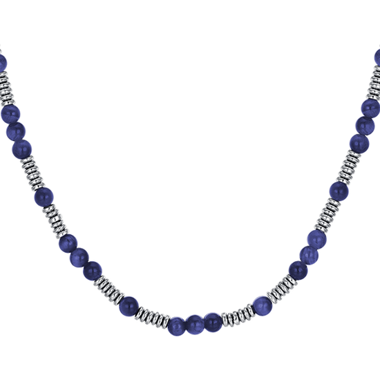COLLAR DE HOMBRE DE ACERO CON PIEDRAS AZULES Y ELEMENTOS DE ACERO
