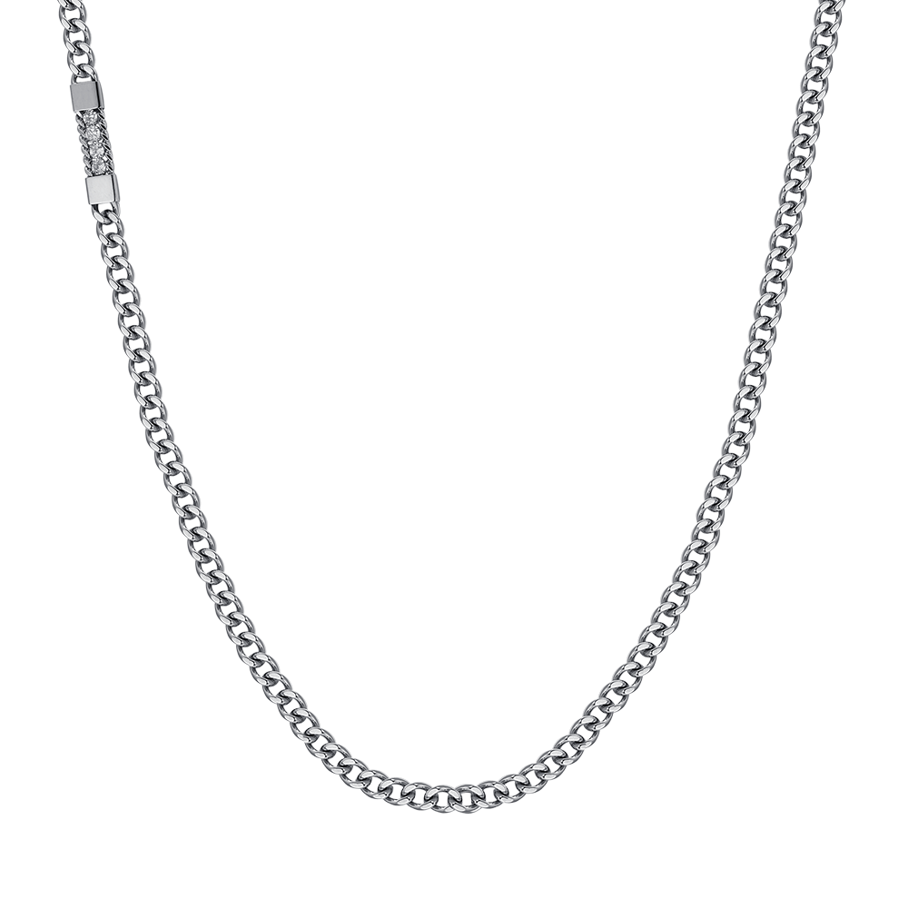 COLLAR ELEMENTO DE ACERO PARA HOMBRE CON CRISTALES BLANCOS