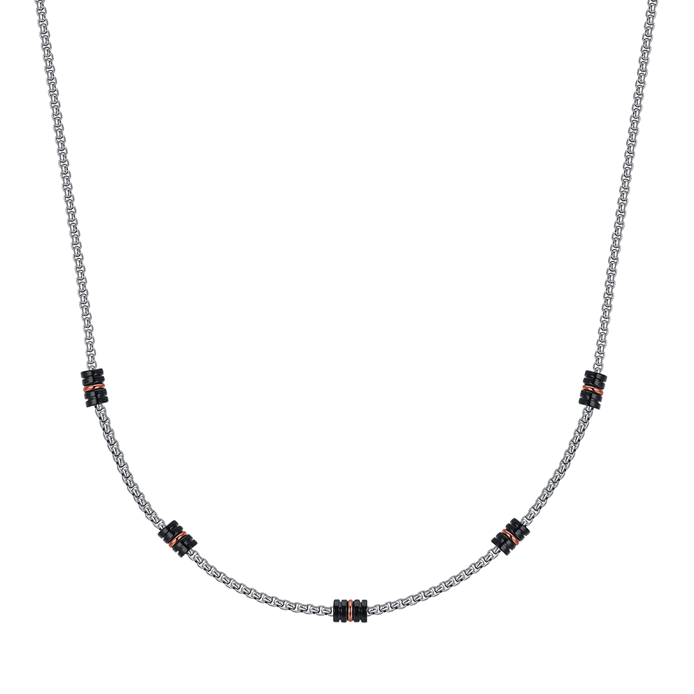 COLLAR DE ACERO PARA HOMBRE CON ELEMENTOS IP NEGRO E IP ROSA