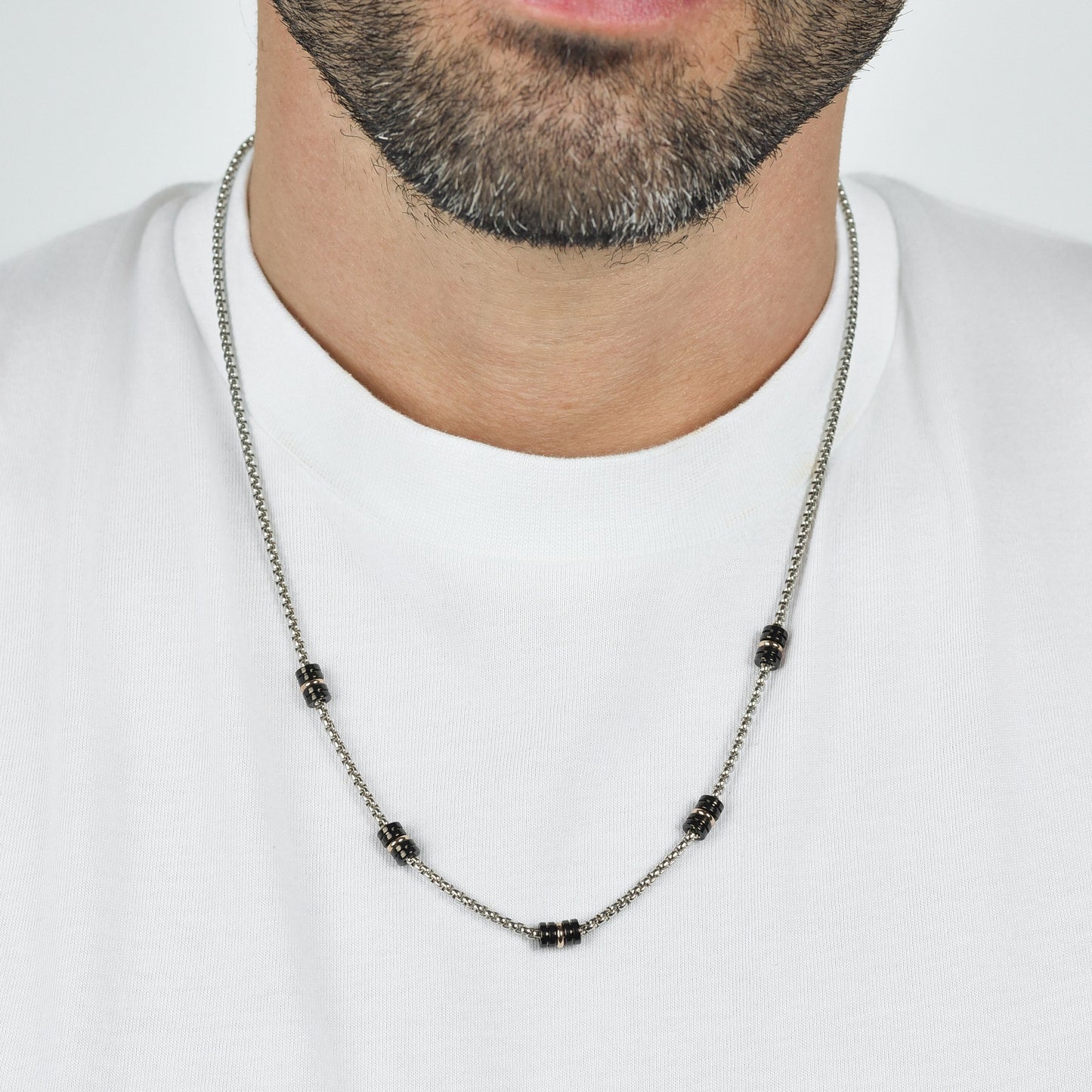 COLLAR DE ACERO PARA HOMBRE CON ELEMENTOS IP NEGRO E IP ROSA