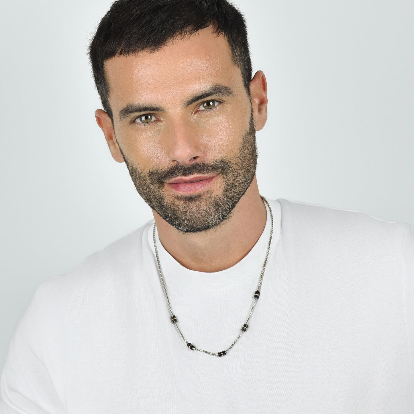 COLLAR DE ACERO PARA HOMBRE CON ELEMENTOS IP NEGRO E IP ROSA