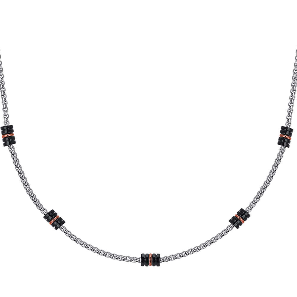 COLLAR DE ACERO PARA HOMBRE CON ELEMENTOS IP NEGRO E IP ROSA