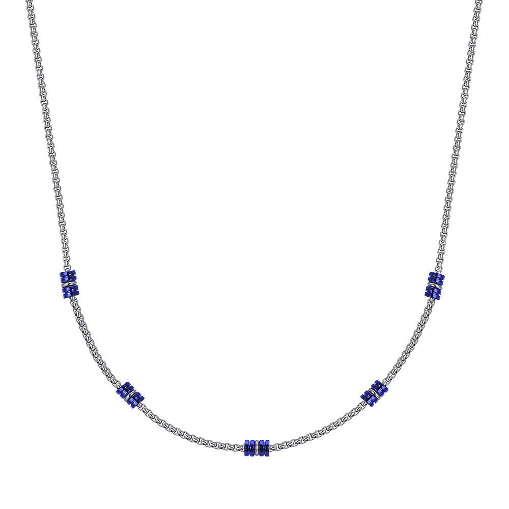 COLLAR DE HOMBRE DE ACERO CON ELEMENTOS IP AZUL Y PLATA