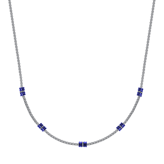 COLLAR DE HOMBRE DE ACERO CON ELEMENTOS IP AZUL Y PLATA