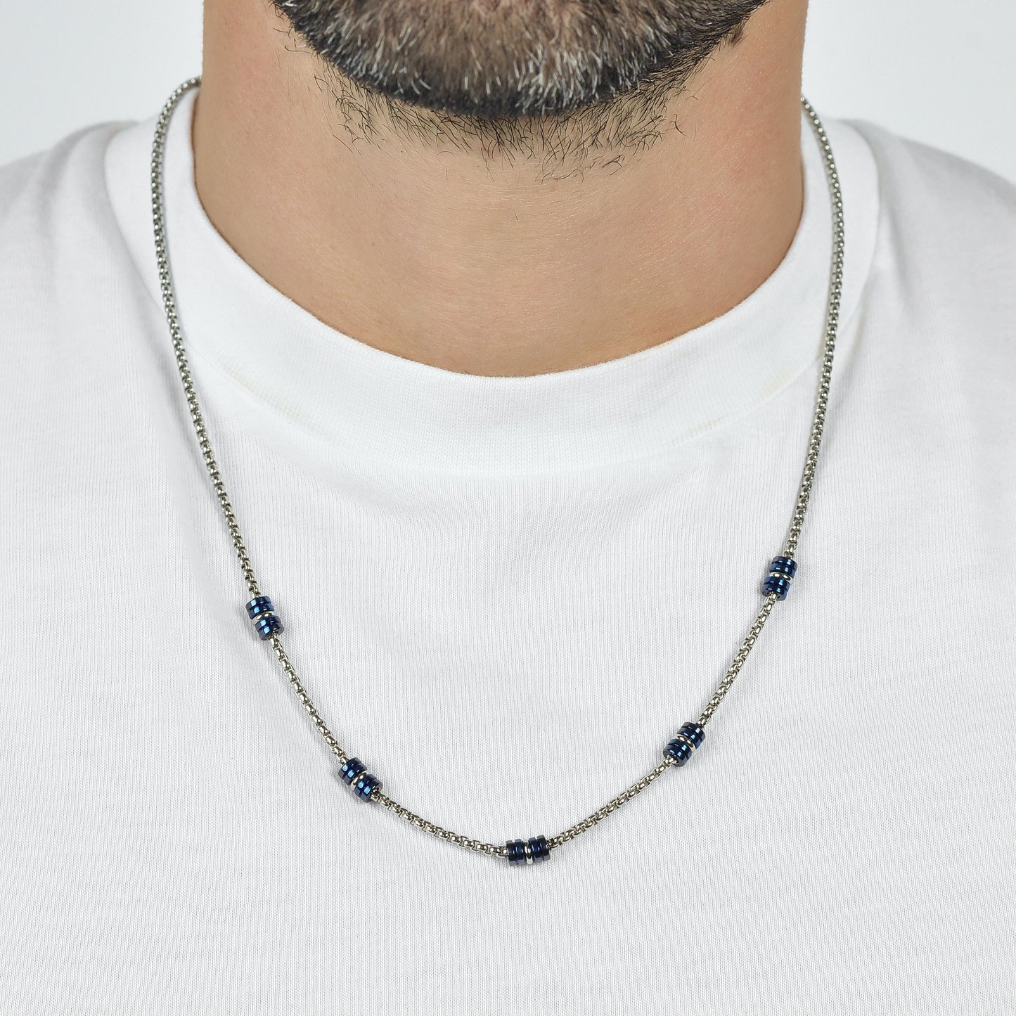 COLLANA UOMO IN ACCIAIO CON ELEMENTI IP BLU E SILVER Luca Barra