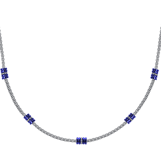COLLAR DE HOMBRE DE ACERO CON ELEMENTOS IP AZUL Y PLATA