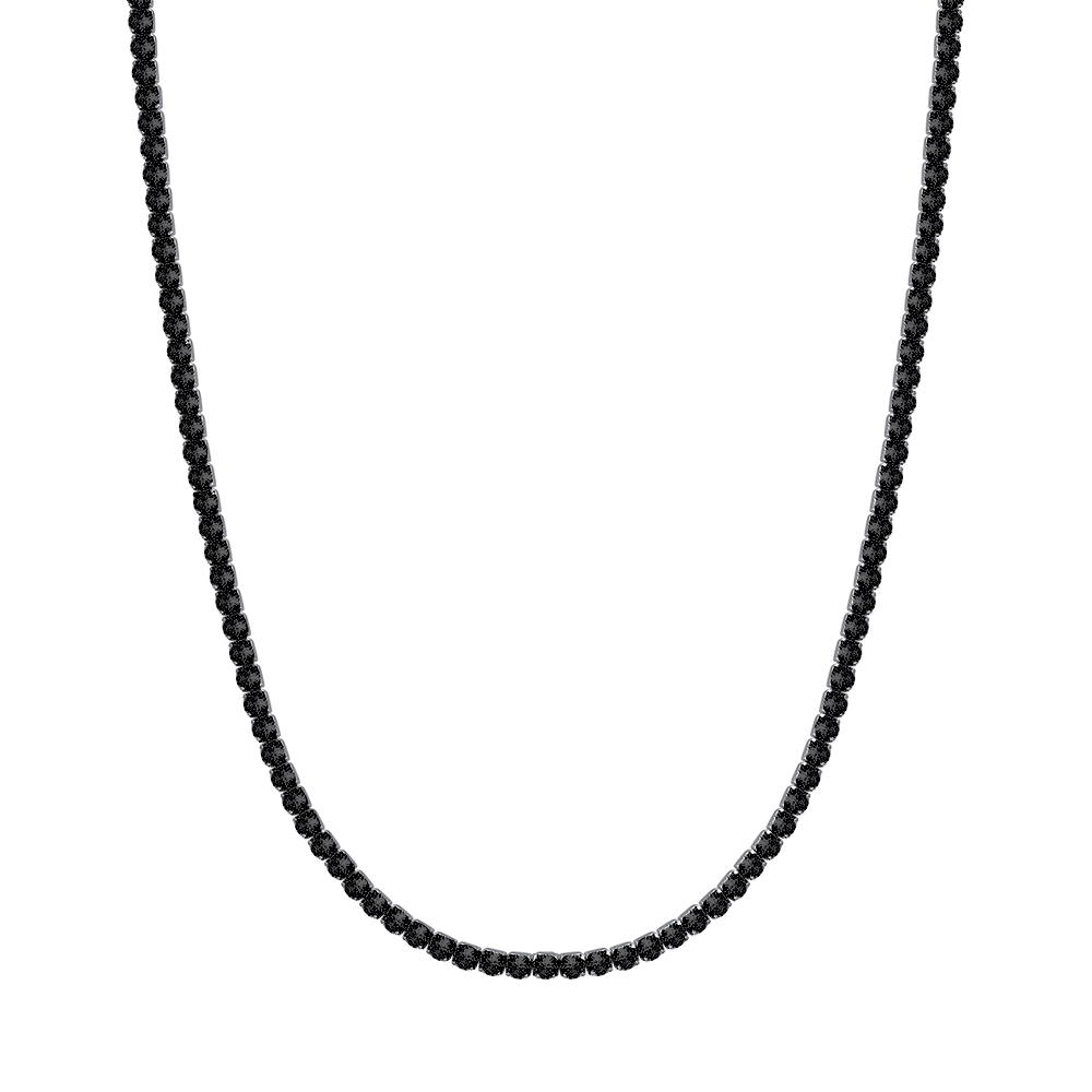 COLLAR DE TENIS DE ACERO PARA HOMBRE CON CRISTALES NEGROS