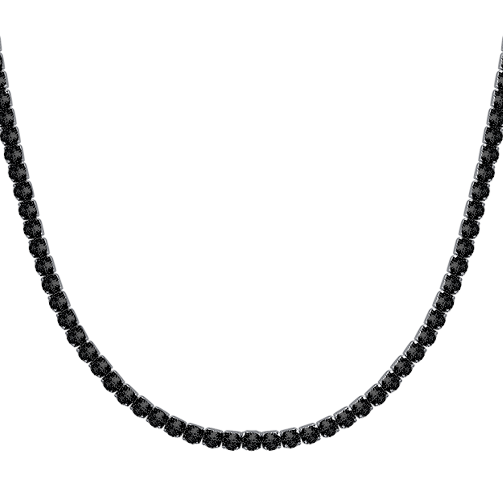 COLLAR DE TENIS DE ACERO PARA HOMBRE CON CRISTALES NEGROS