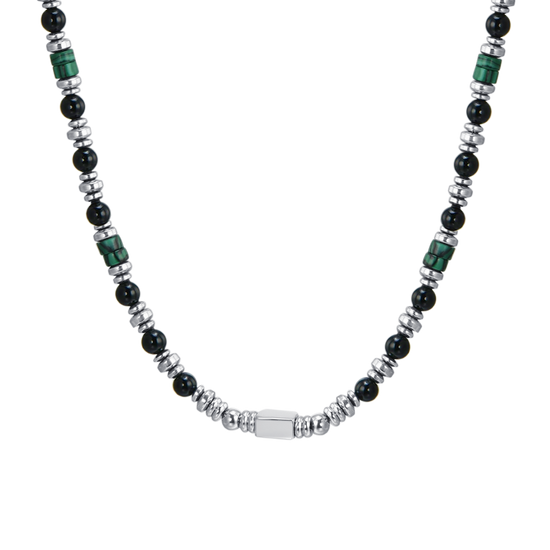 COLLAR DE ÁGATA NEGRA DE ACERO PARA HOMBRE