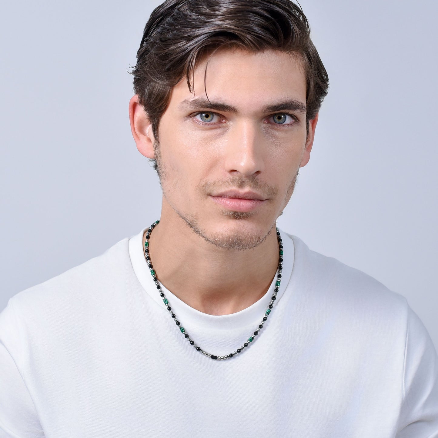 COLLAR DE ÁGATA NEGRA DE ACERO PARA HOMBRE