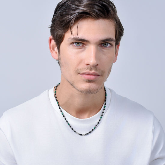 COLLAR DE ÁGATA NEGRA DE ACERO PARA HOMBRE