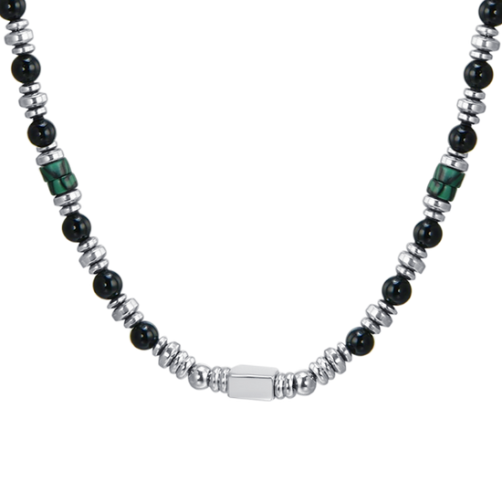 COLLAR DE ÁGATA NEGRA DE ACERO PARA HOMBRE