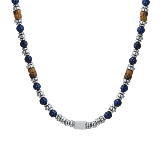 COLLAR DE HOMBRE DE ACERO CON PIEDRA LAPIS
