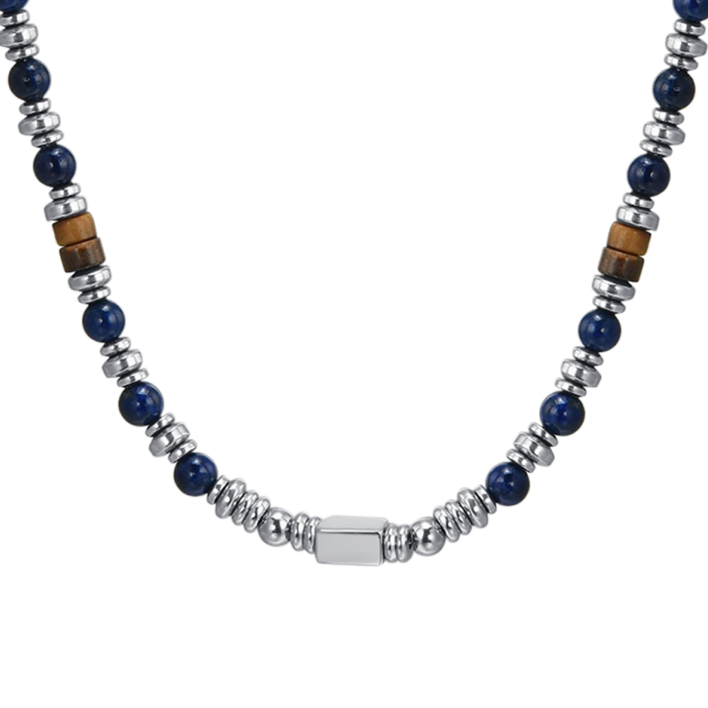 COLLAR DE HOMBRE DE ACERO CON PIEDRA LAPIS