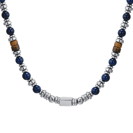 COLLAR DE HOMBRE DE ACERO CON PIEDRA LAPIS