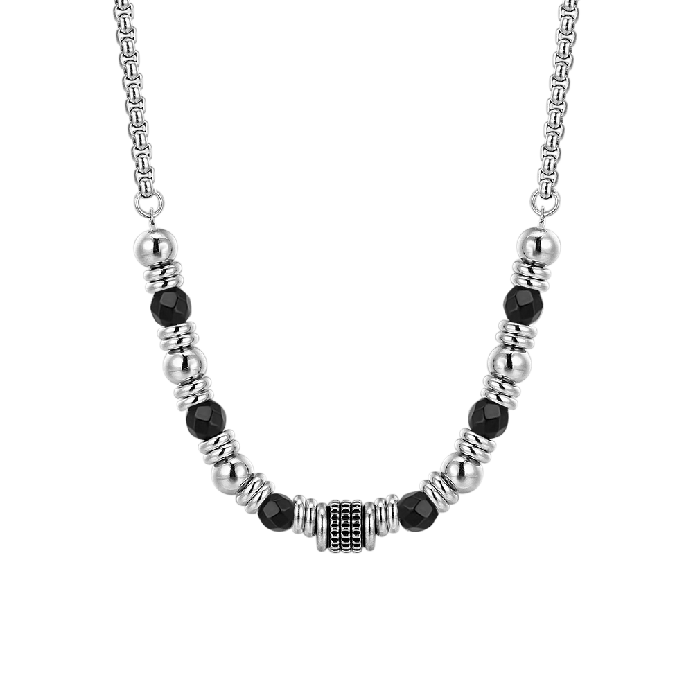 COLLAR DE ACERO PARA HOMBRE ÁGATA NEGRA Y ELEMENTOS