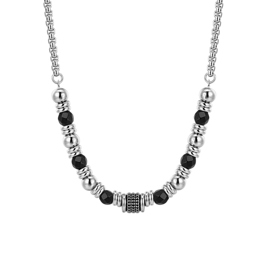 COLLAR DE ACERO PARA HOMBRE ÁGATA NEGRA Y ELEMENTOS