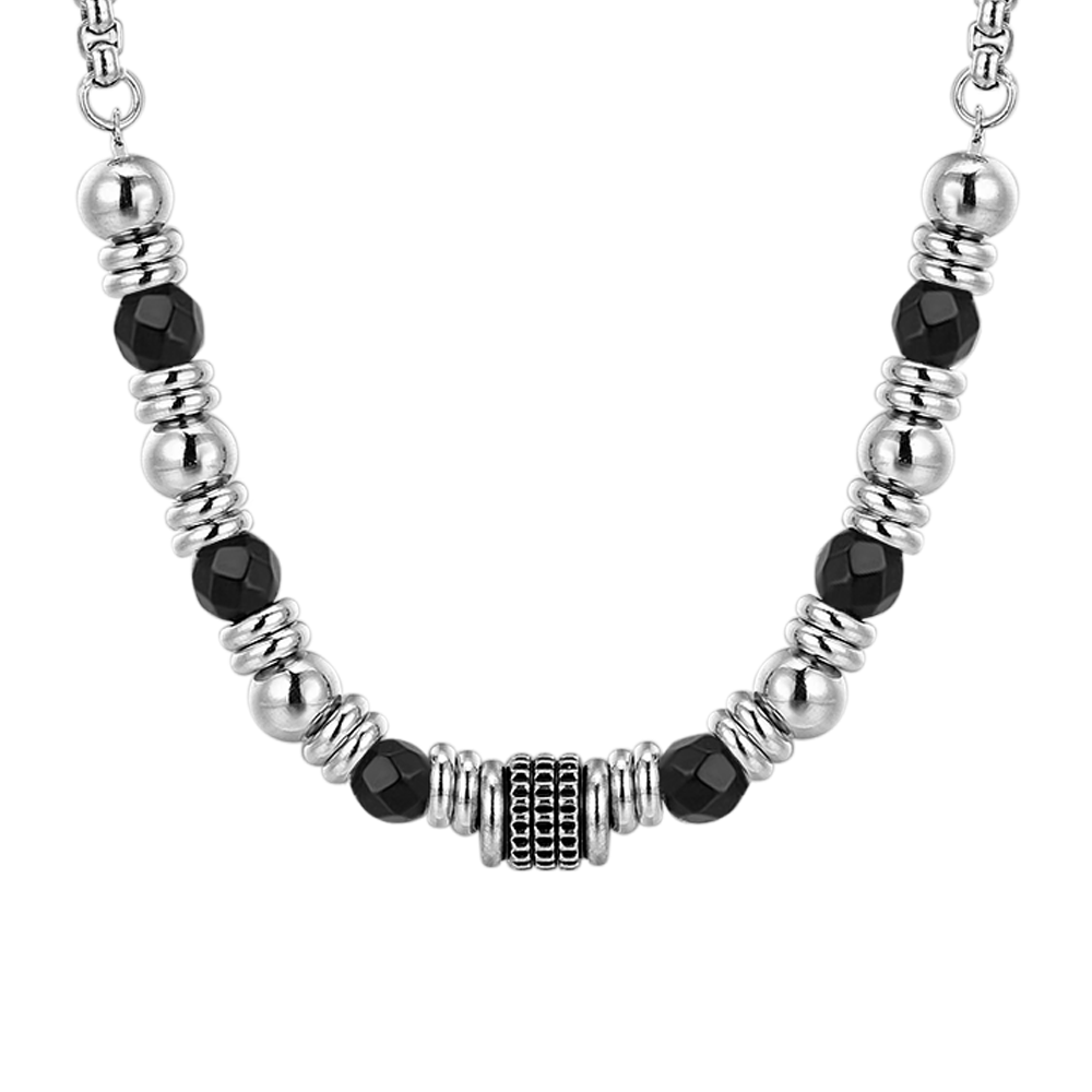 COLLAR DE ACERO PARA HOMBRE ÁGATA NEGRA Y ELEMENTOS