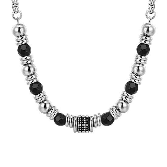 COLLAR DE ACERO PARA HOMBRE ÁGATA NEGRA Y ELEMENTOS