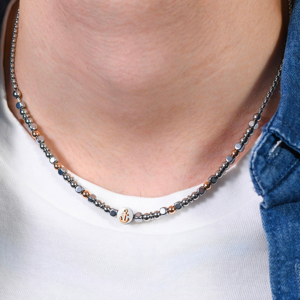 ANCLA DE ACERO IP COLLAR DE ORO ROSA