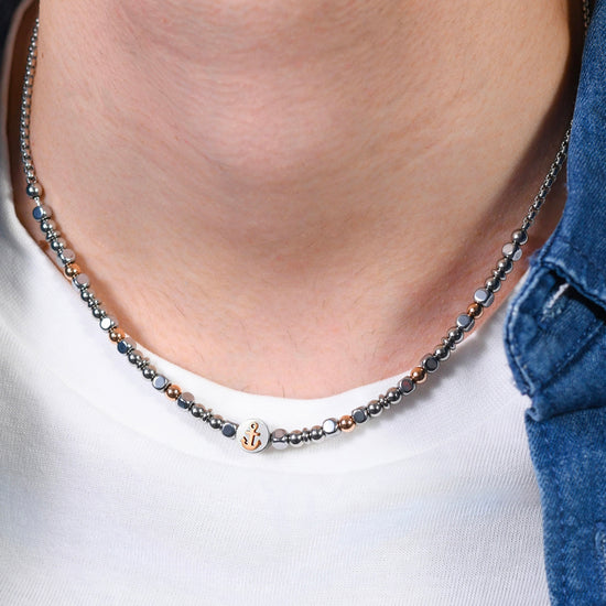 ANCLA DE ACERO IP COLLAR DE ORO ROSA