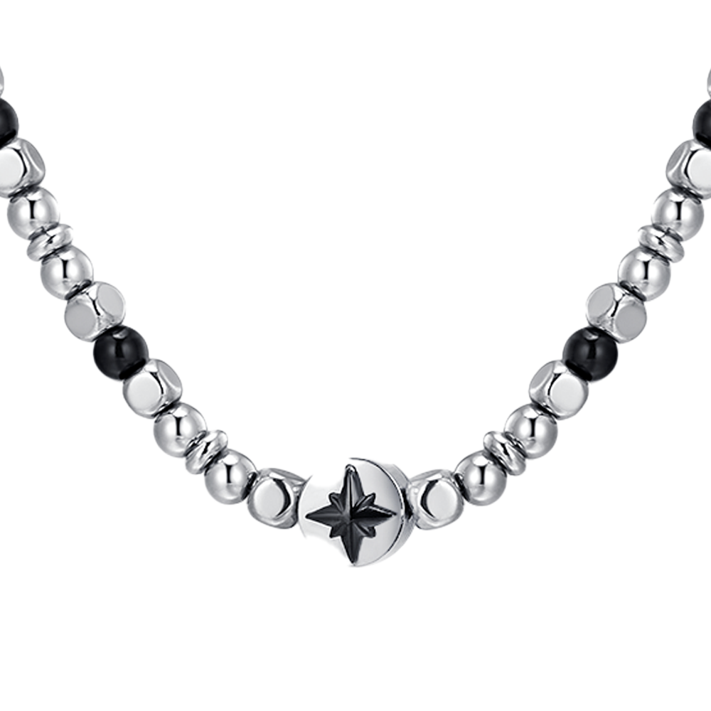 COLLAR HOMBRE ACERO ROSA DE LOS VIENTOS IP NEGRO