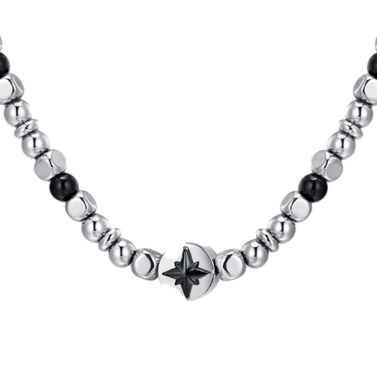 COLLAR HOMBRE ACERO ROSA DE LOS VIENTOS IP NEGRO