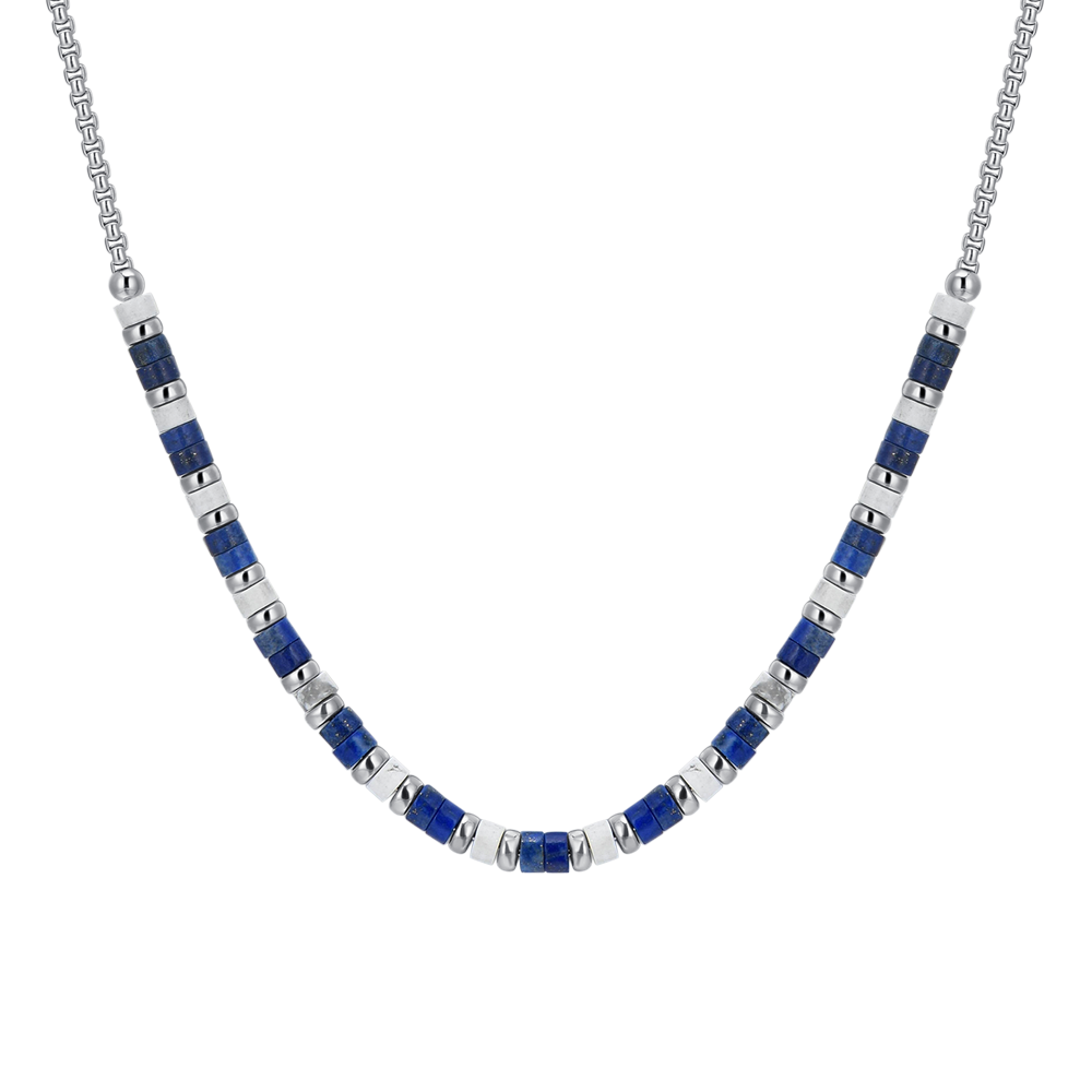 COLLAR DE ACERO PARA HOMBRE LAPIS Y PIEDRAS BLANCAS