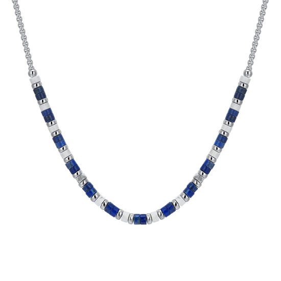 COLLAR DE ACERO PARA HOMBRE LAPIS Y PIEDRAS BLANCAS