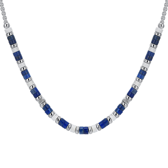 COLLAR DE ACERO PARA HOMBRE LAPIS Y PIEDRAS BLANCAS