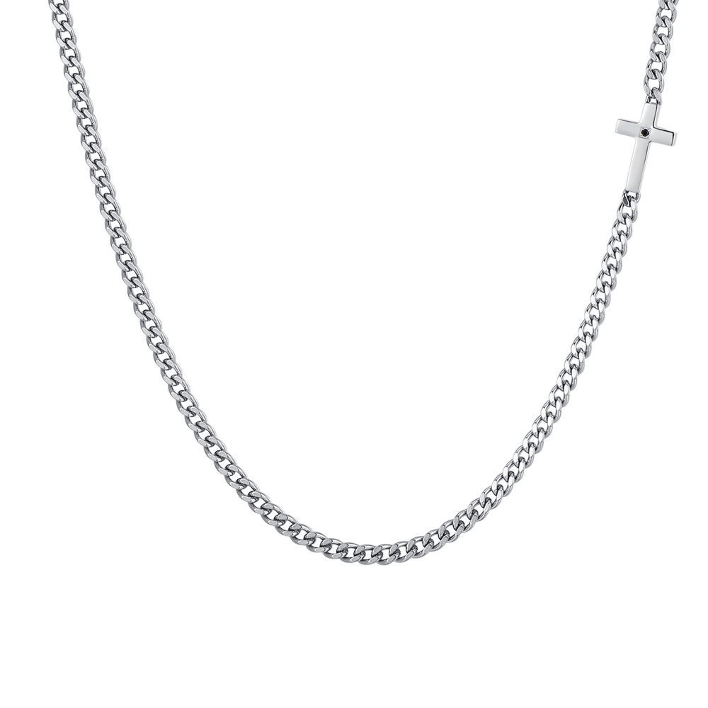 COLLAR DE HOMBRE CON CRUZ DE ACERO Y CIRCONITA NEGRA
