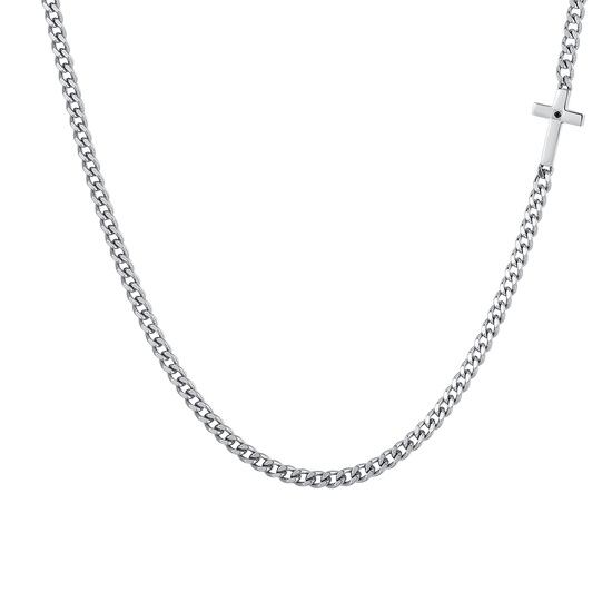 COLLAR DE HOMBRE CON CRUZ DE ACERO Y CIRCONITA NEGRA