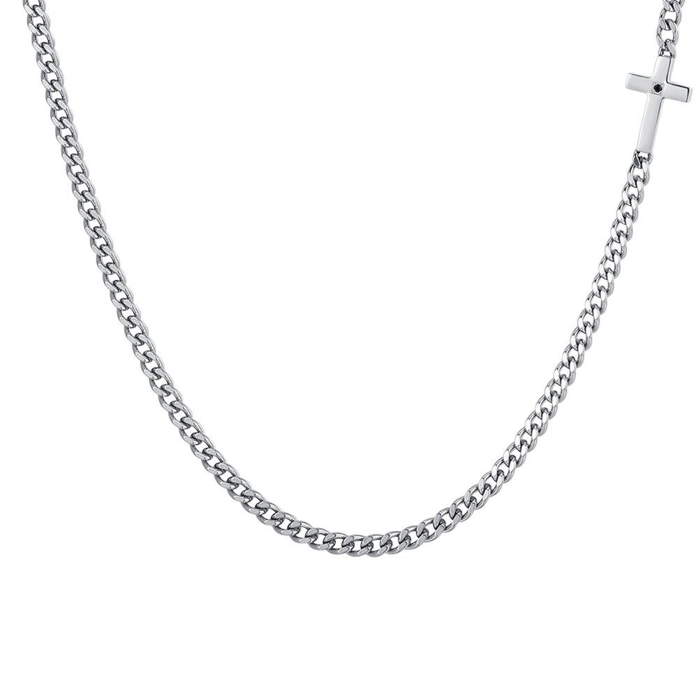 COLLAR DE HOMBRE CON CRUZ DE ACERO Y CIRCONITA NEGRA