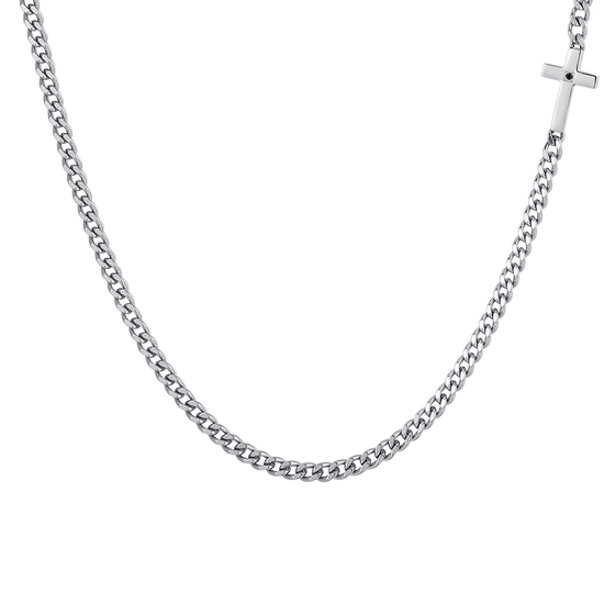 COLLAR DE HOMBRE CON CRUZ DE ACERO Y CIRCONITA NEGRA