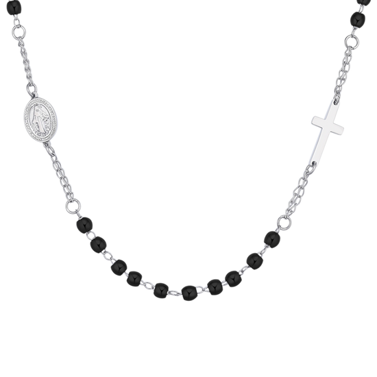 Carica immagine nella Galleria COLLANA UOMO ROSARIO IN ACCIAIO NERO
