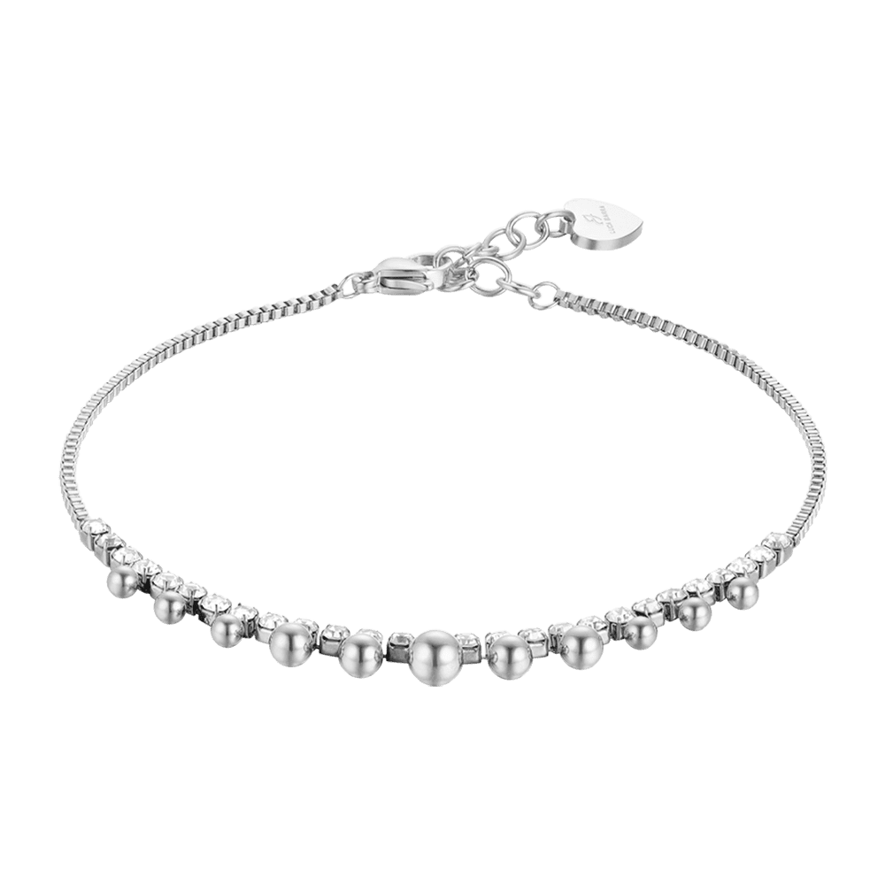 TOBILLERA DE ACERO PARA MUJER CON CRISTALES BLANCOS Y ESFERAS
