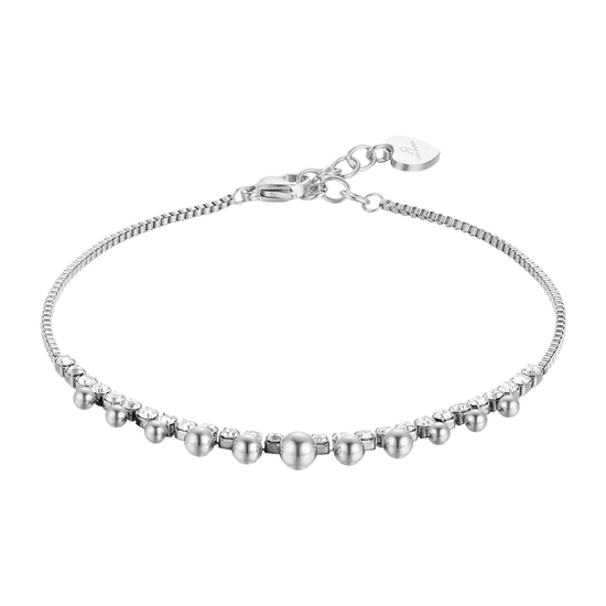 TOBILLERA DE ACERO PARA MUJER CON CRISTALES BLANCOS Y ESFERAS