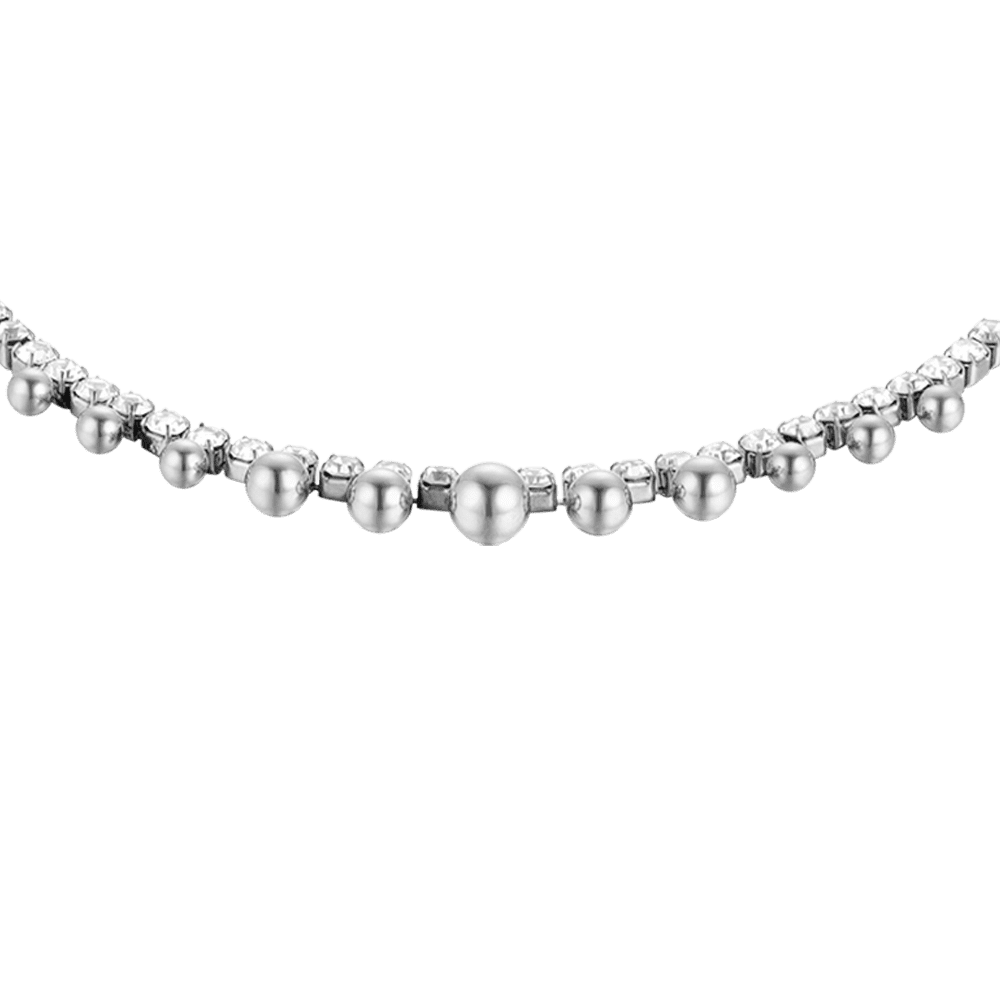 TOBILLERA DE ACERO PARA MUJER CON CRISTALES BLANCOS Y ESFERAS
