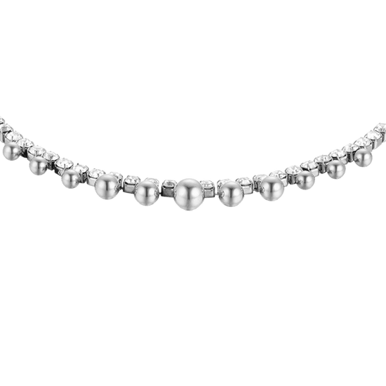 TOBILLERA DE ACERO PARA MUJER CON CRISTALES BLANCOS Y ESFERAS