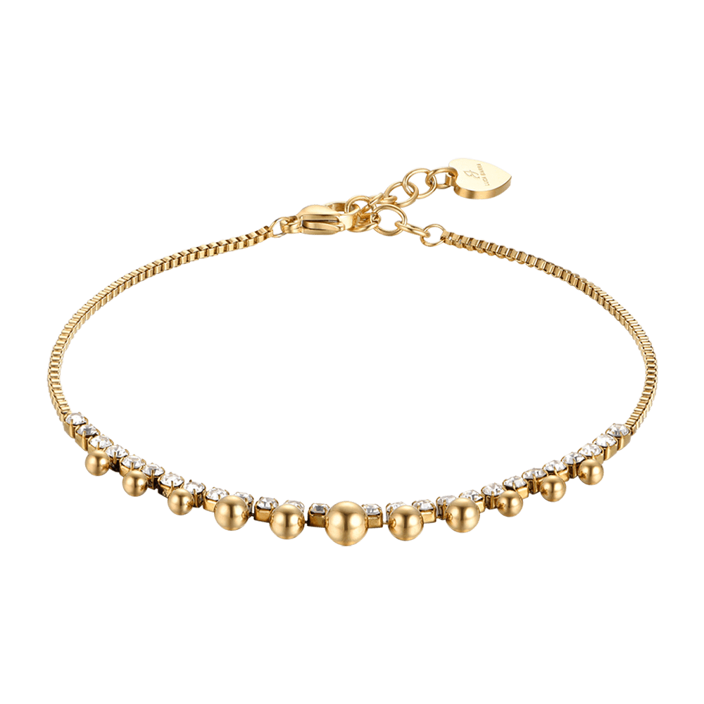 IP TOBILLERA DE MUJER DE ACERO DORADO CON CRISTALES BLANCOS Y ESFERAS