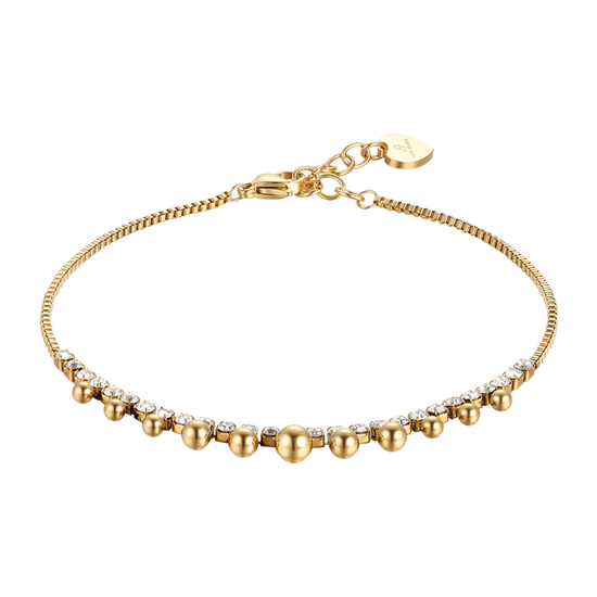 IP TOBILLERA DE MUJER DE ACERO DORADO CON CRISTALES BLANCOS Y ESFERAS