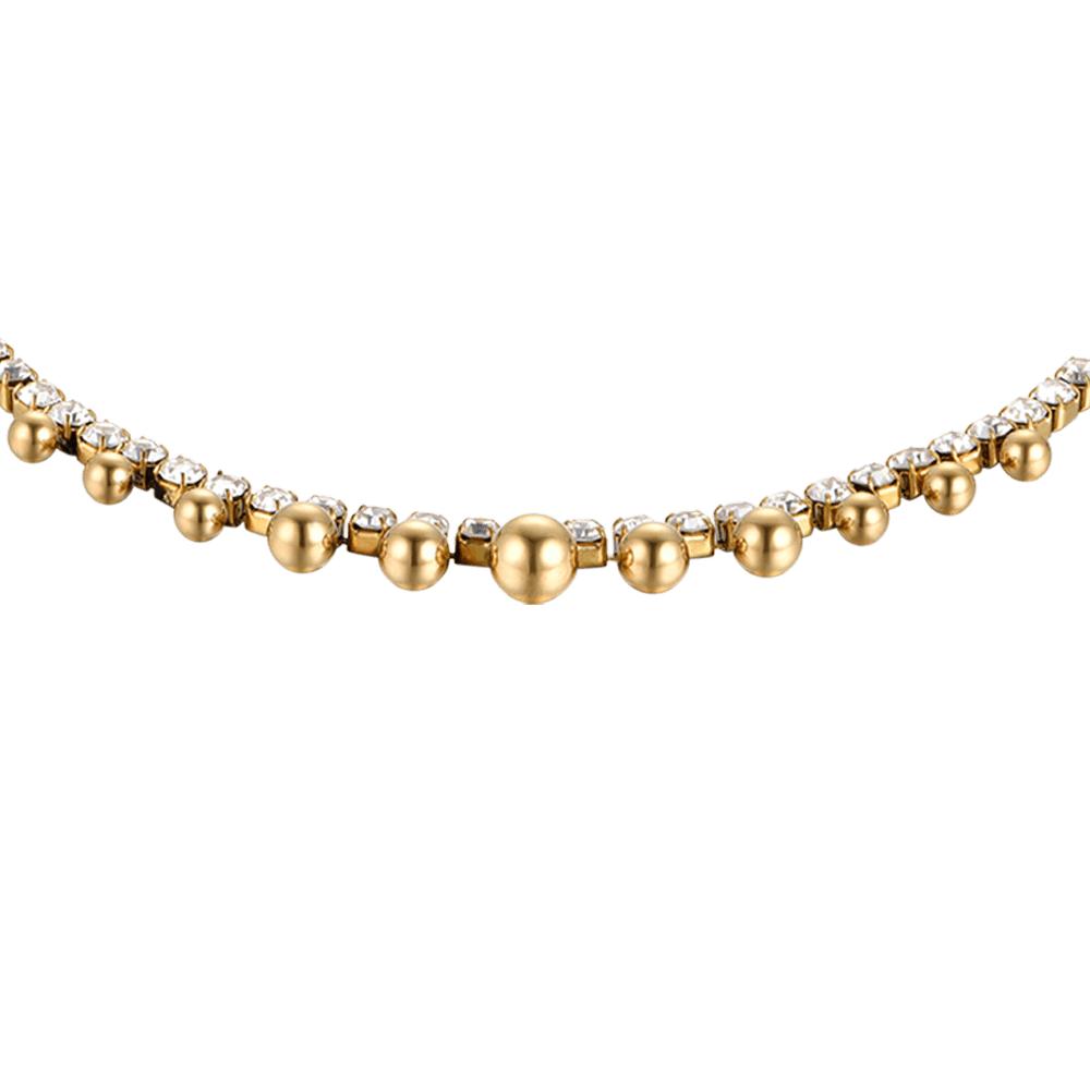 IP TOBILLERA DE MUJER DE ACERO DORADO CON CRISTALES BLANCOS Y ESFERAS