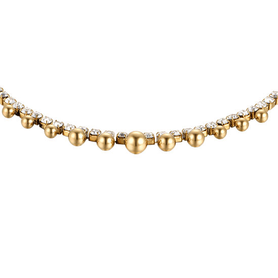 IP TOBILLERA DE MUJER DE ACERO DORADO CON CRISTALES BLANCOS Y ESFERAS