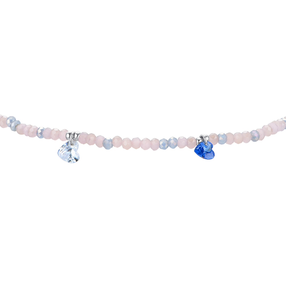 TOBILLERA DE ACERO PARA MUJER PIEDRAS ROSAS Y CRISTALES MULTICOLORES