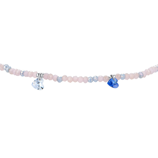 TOBILLERA DE ACERO PARA MUJER PIEDRAS ROSAS Y CRISTALES MULTICOLORES
