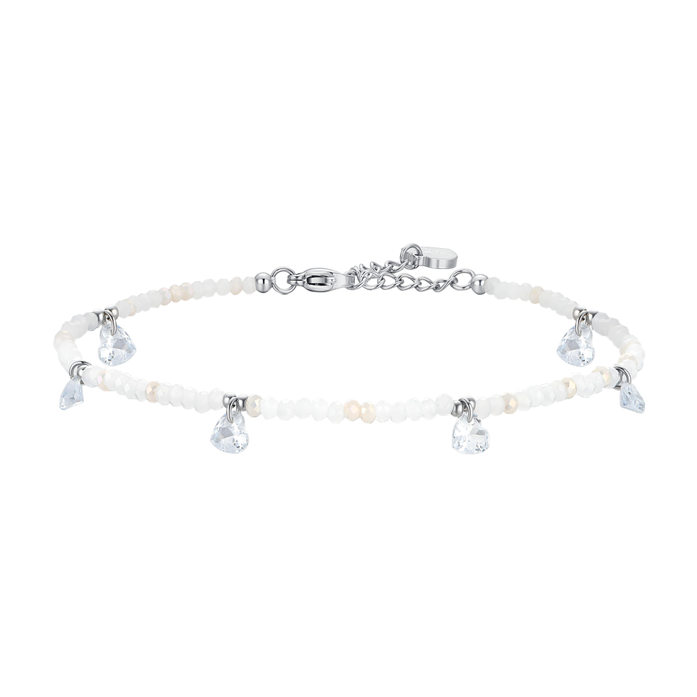 TOBILLERA DE ACERO PARA MUJER PIEDRAS Y CRISTALES BLANCOS